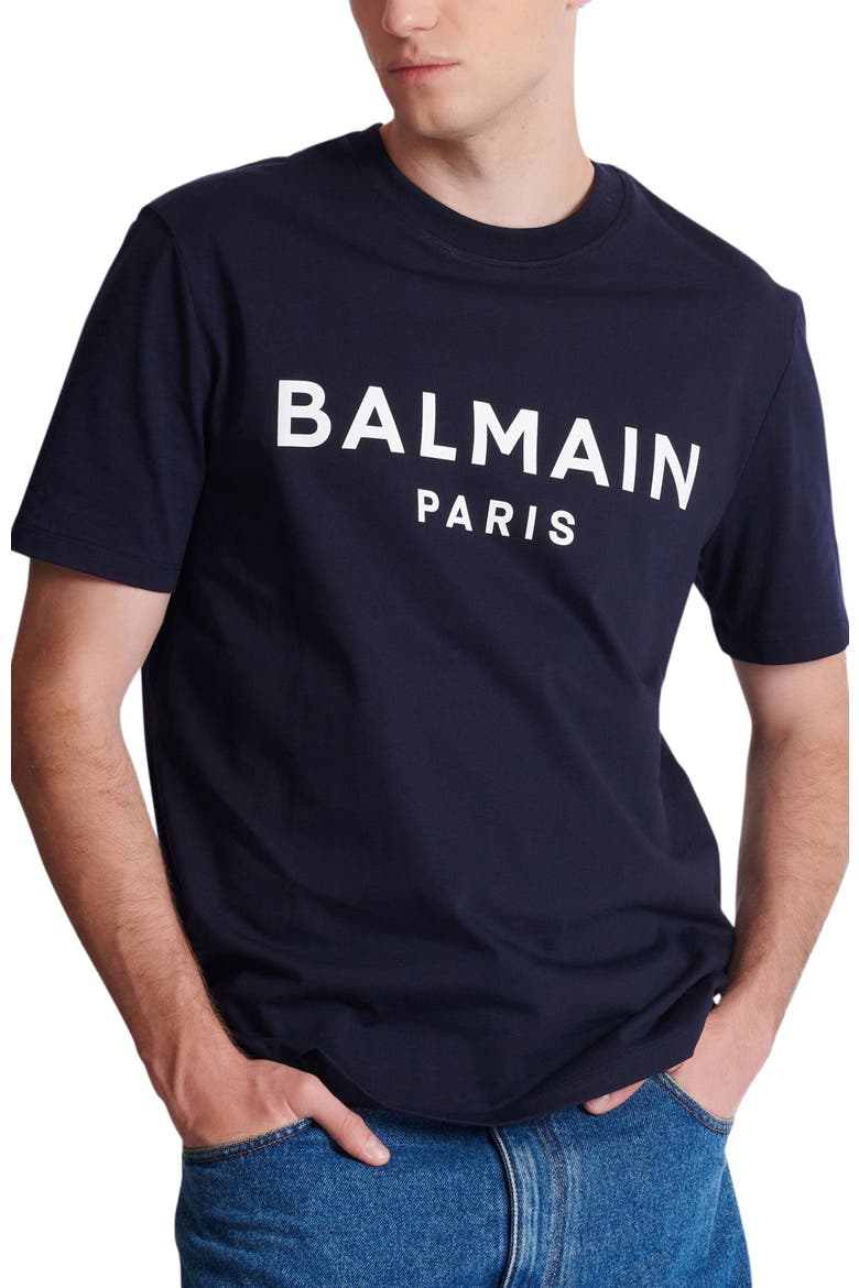 T-shirt with Balmain Paris print, Alternate, color, navy