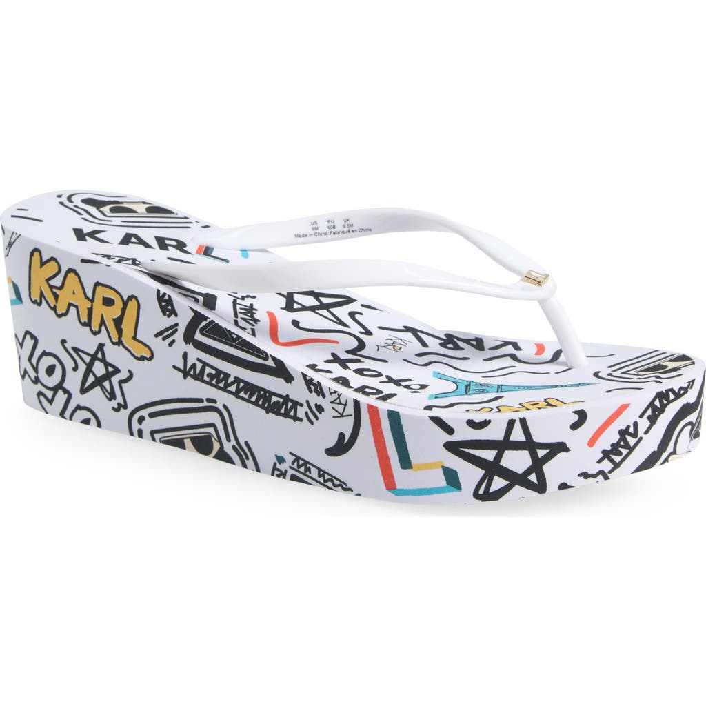 Karl Lagerfeld Paris Nola Graffiti Platform Flip Flop In White Multi