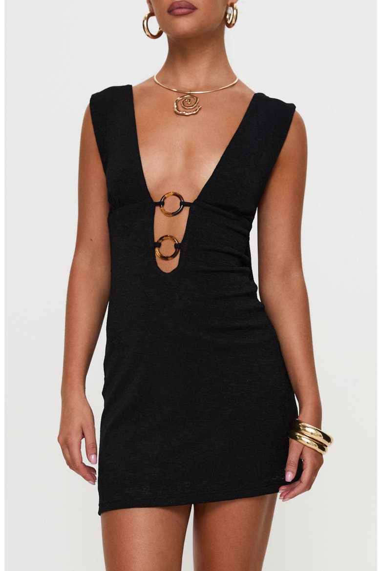 Steward Plunge Neck Minidress, Main, color, BLACK