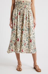 THE GREAT. The Canary Floral A-Line Silk Midi Skirt