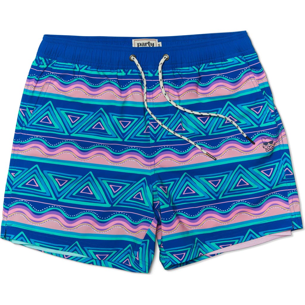 Party Pants Fiesta Stripe Sport Swim Trunks In Aruba Blue