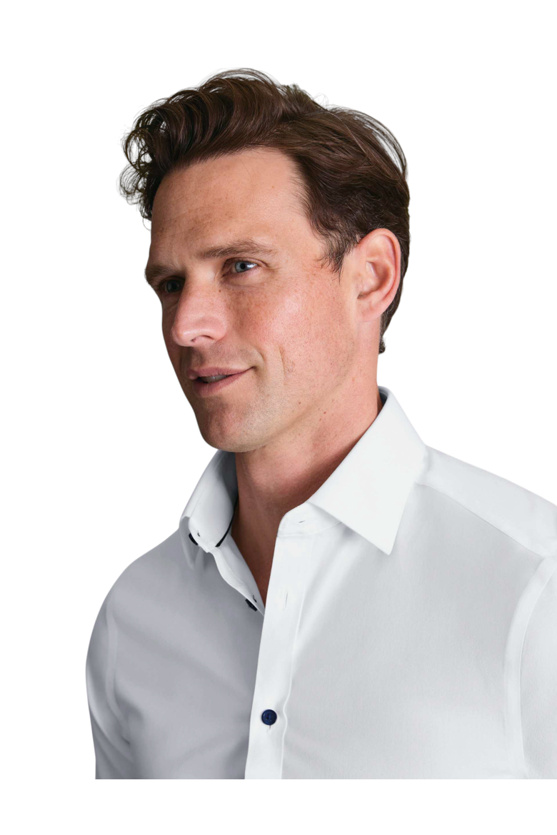 Non-Iron Twill with contrast blue buttons Shirt, Alternate, color, White