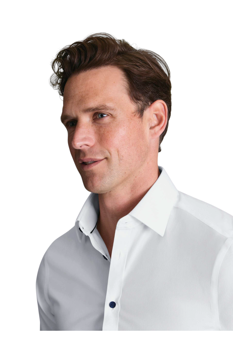 Charles Tyrwhitt Non-Iron Twill with contrast blue buttons Shirt, Alternate, color, White