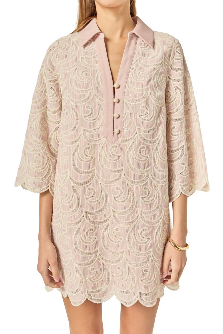 Embroidered Scallop Hem Minidress, Alternate, color, LIGHT PINK