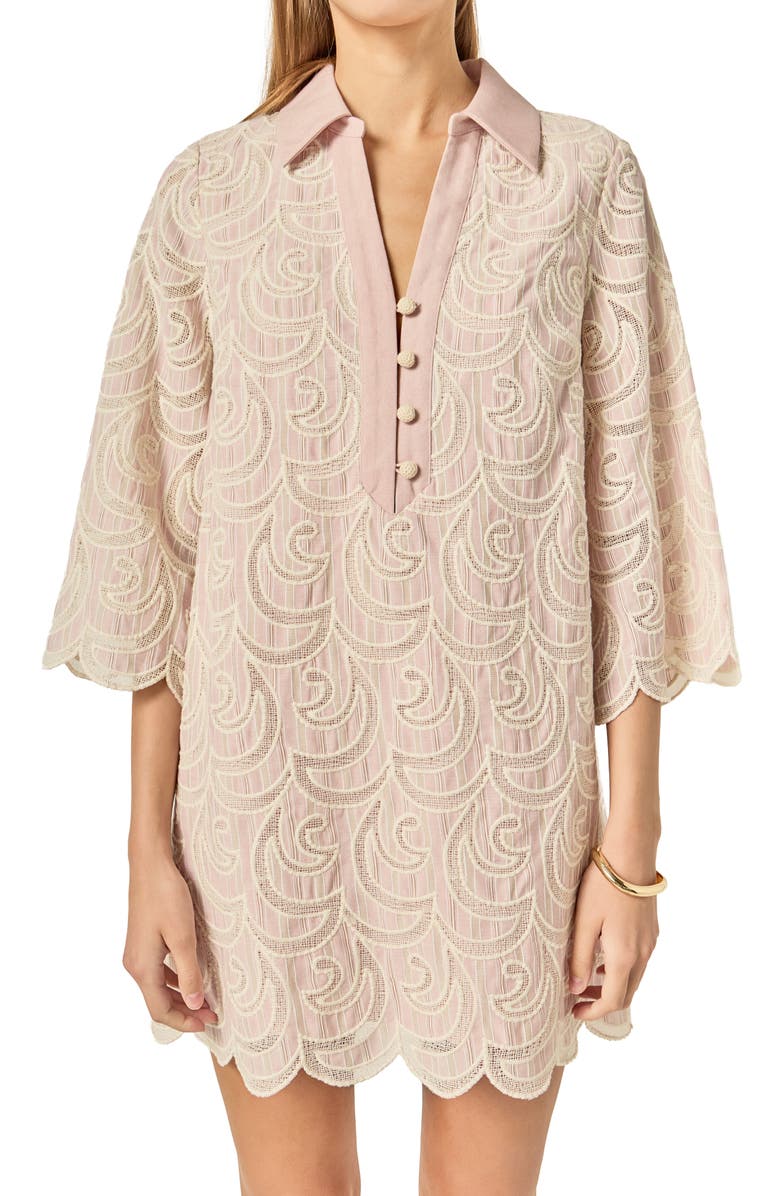 English Factory Embroidered Scallop Hem Minidress, Alternate, color, Light Pink