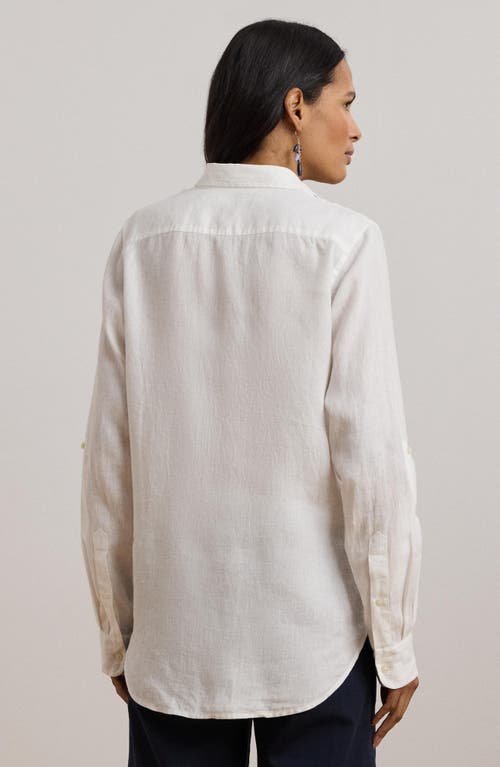 Ralph Lauren 100 Linen Womens Relaxed Fit Print Roll Tab Sleeve Shirt P Xs 3x In White