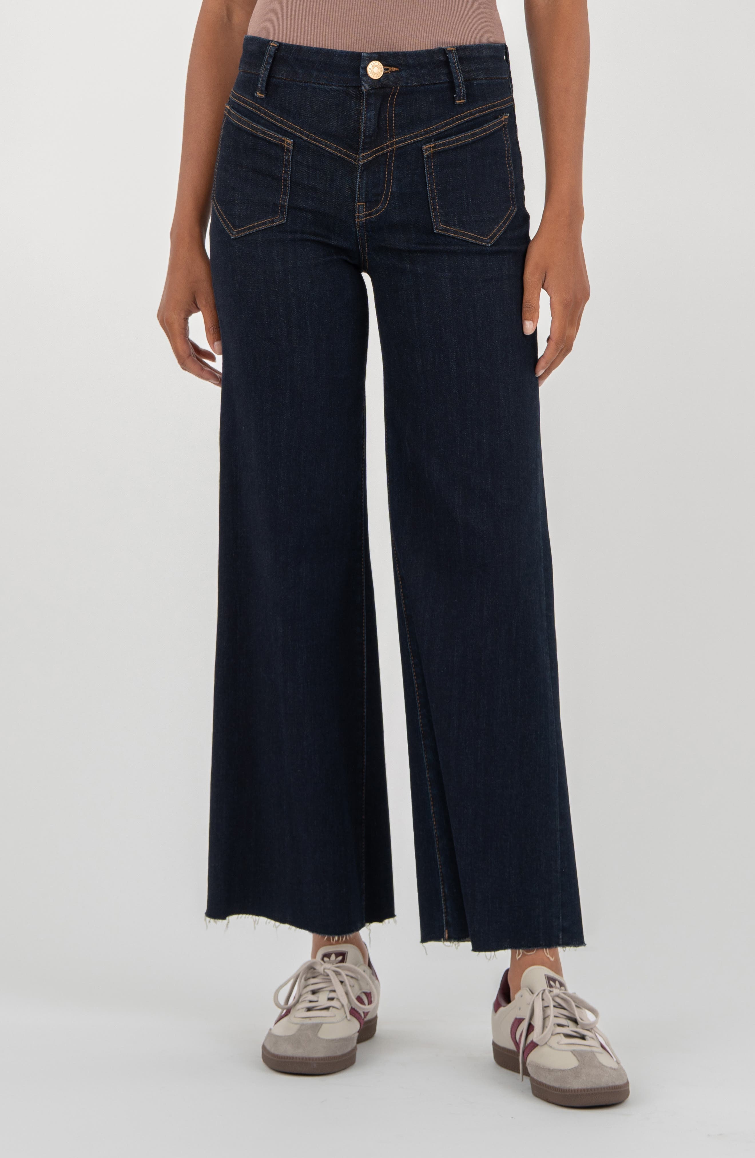KUT from the Kloth High Waist Raw Hem Wide Leg Jeans