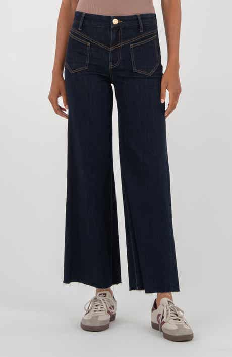 KUT from the Kloth High Waist Raw Hem Wide Leg Jeans