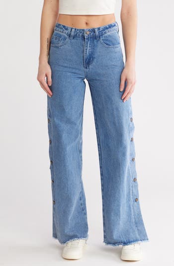 FLYING ANGEL Button Trim Wide Leg Jeans | Nordstromrack
