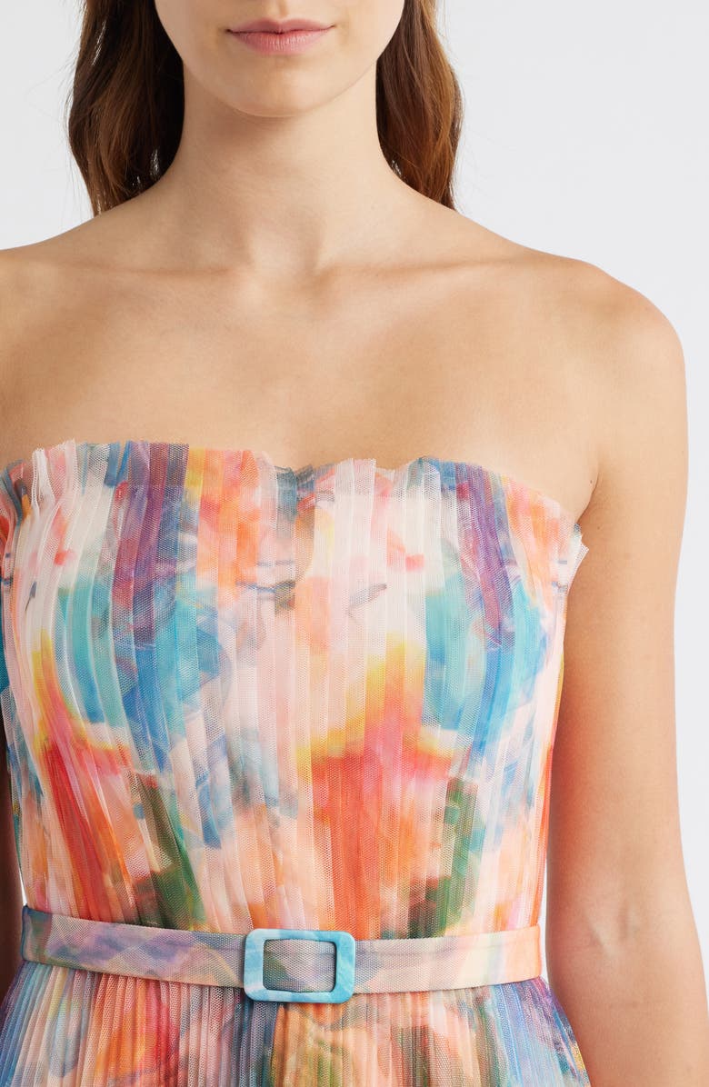 Hutch Pleated Strapless Belted Fit & Flare Cocktail Dress, Alternate, color, Coral Multi Swirl