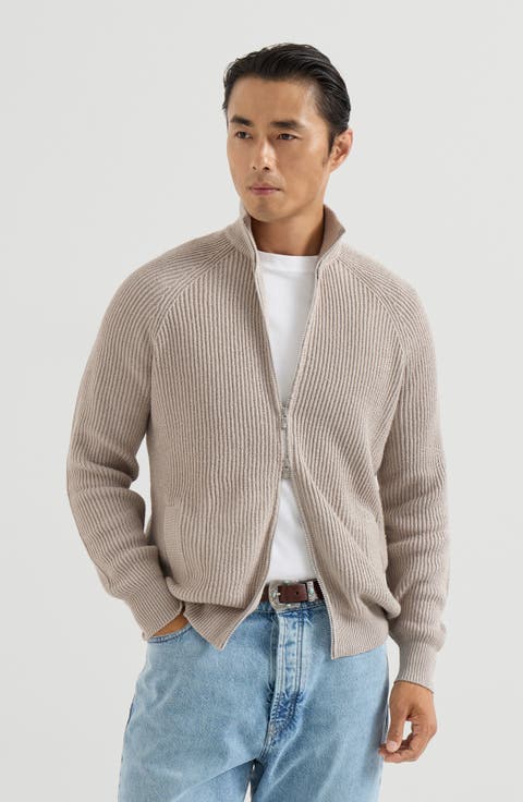 Malfilé cotton English rib cardigan with raglan sleeves and zipper