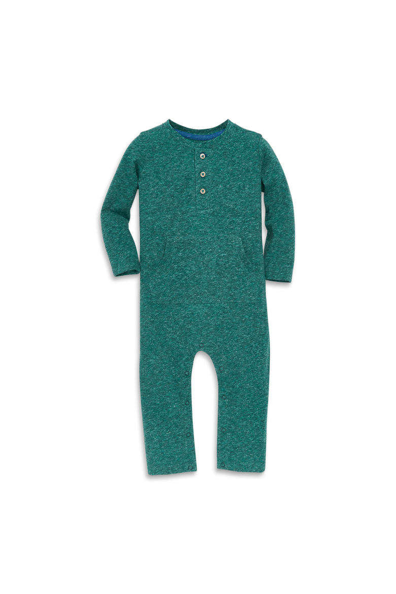 Baby Heathered Henley Romper, Main, color, Spruce