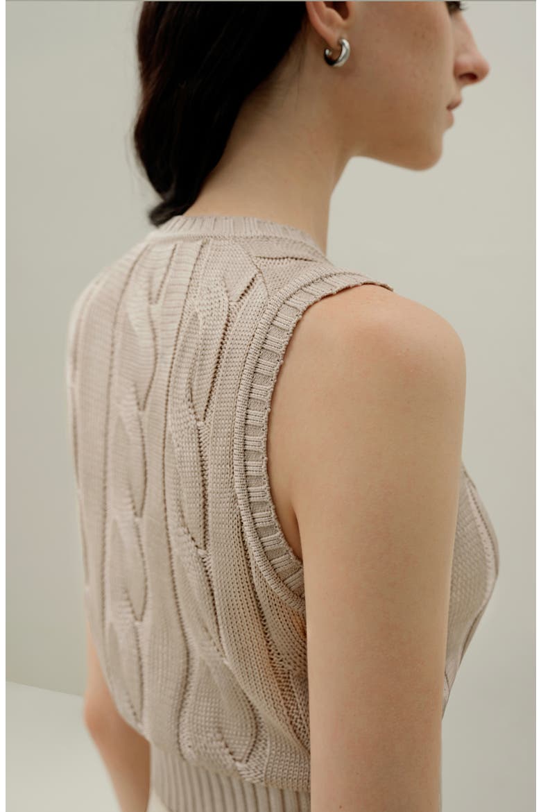 Women's Cable Knit Tussah Silk Cropped Top, Alternate, color, Beige
