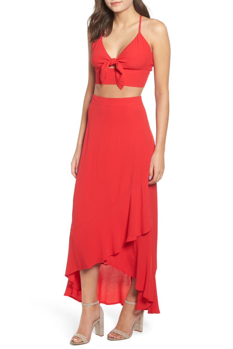 High Waist Tulip Skirt, Alternate, color, RED CHINOISE