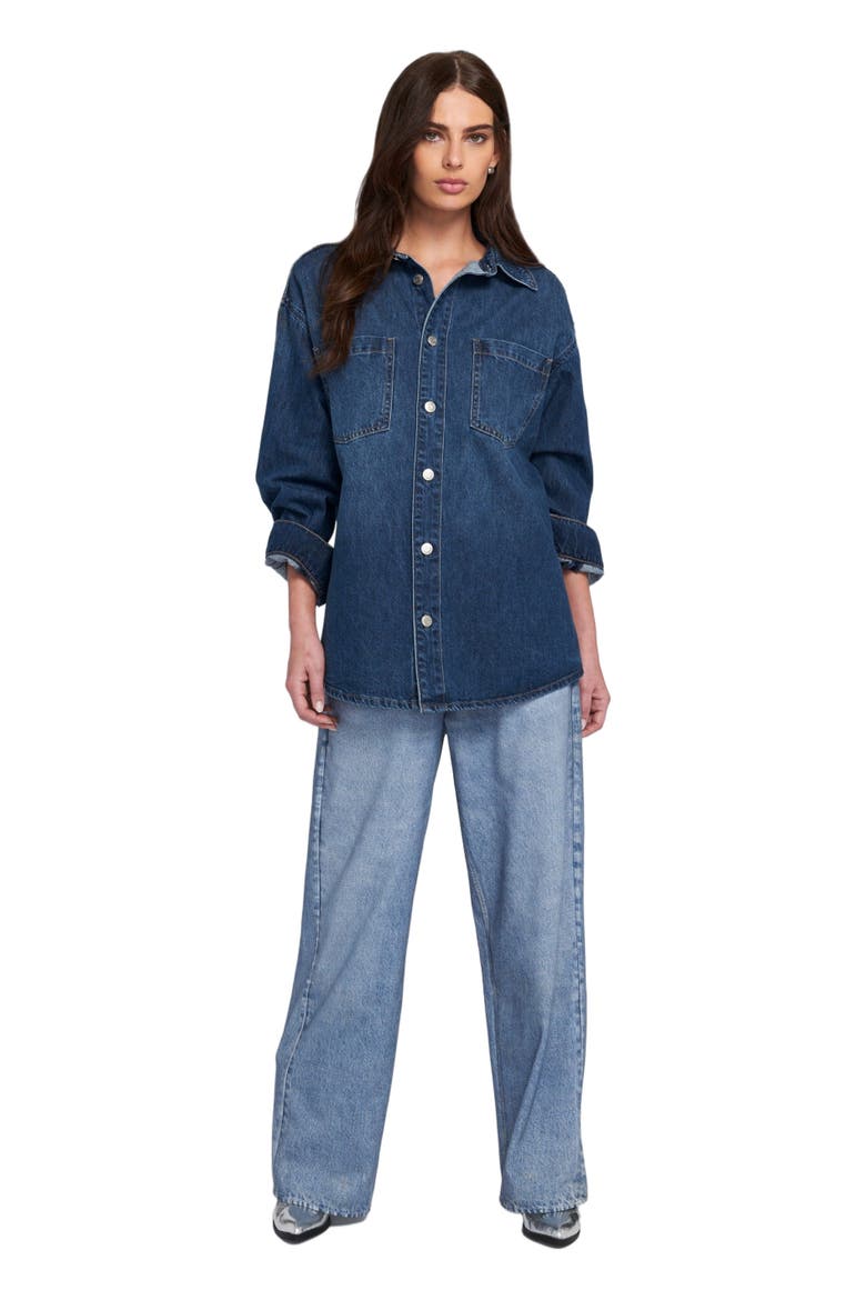 Feather Soft Denim Shirt Button Down Top, Main, color, Washed Indigo