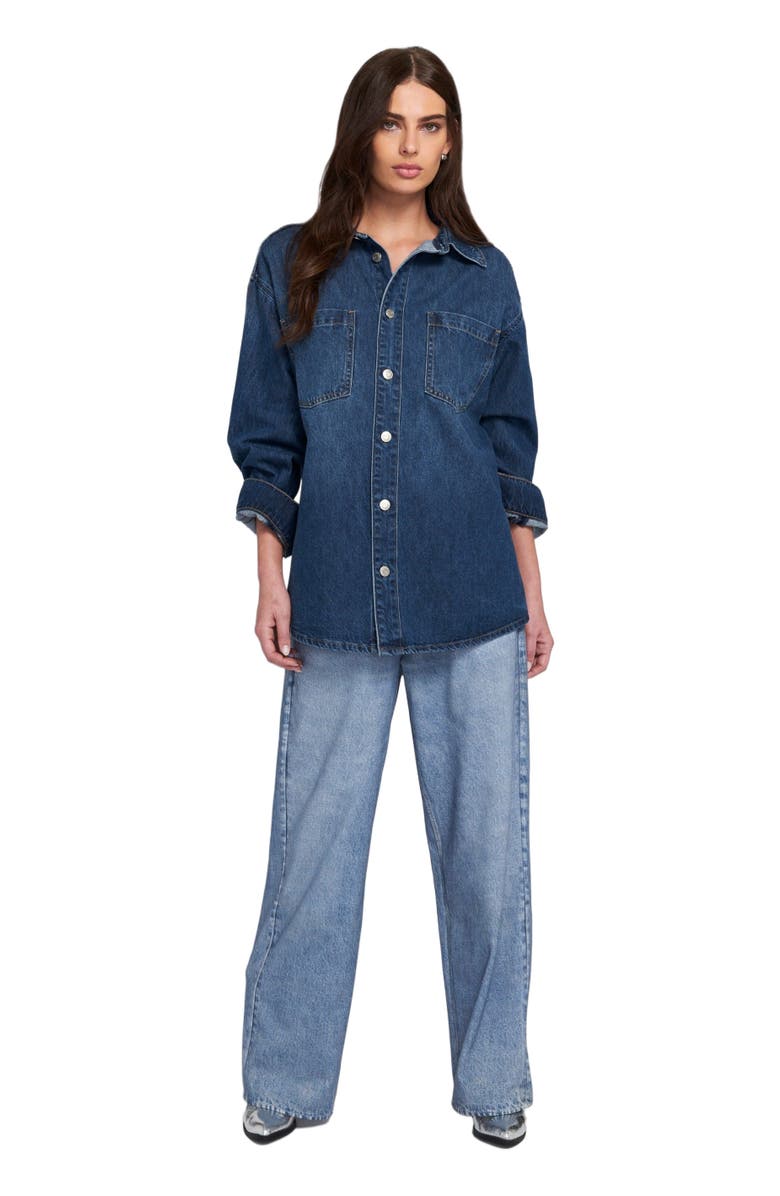 ELLE Collection Feather Soft Denim Shirt Button Down Top, Main, color, 