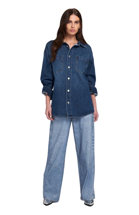 Feather Soft Denim Shirt Button Down Top