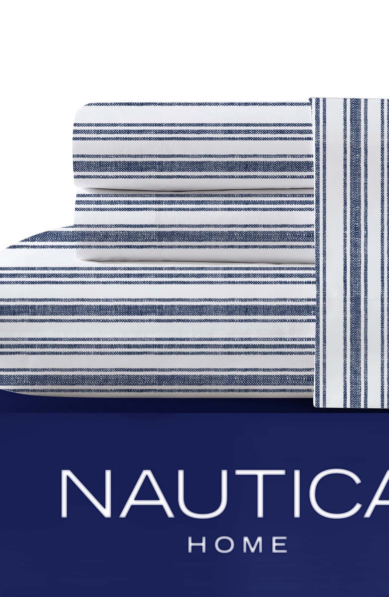 Nautica Coleridge Stripe Sheet Set, Main, color, Marine Blue