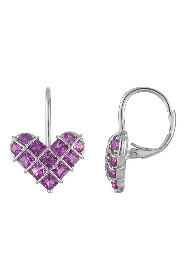 Created Pink Sapphire Heart Drop Earrings, Main, color, WHITE