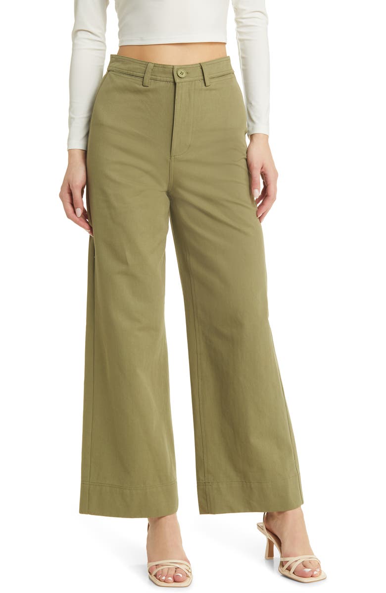Petal & Pup Lawrence Wide Leg Pants, Main, color, Olive Green