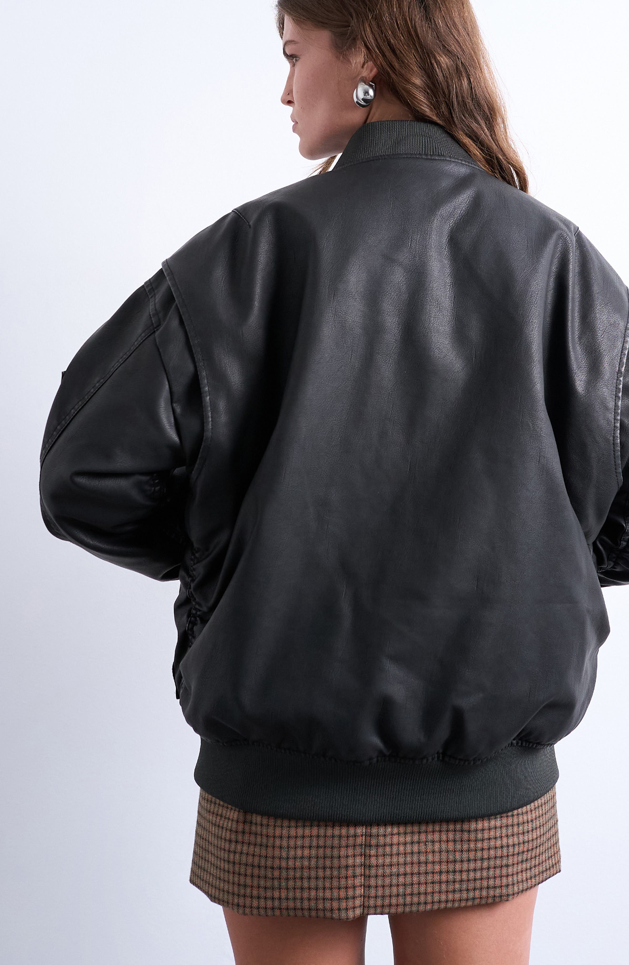 Oversize Faux Leather Bomber Jacket - image 2