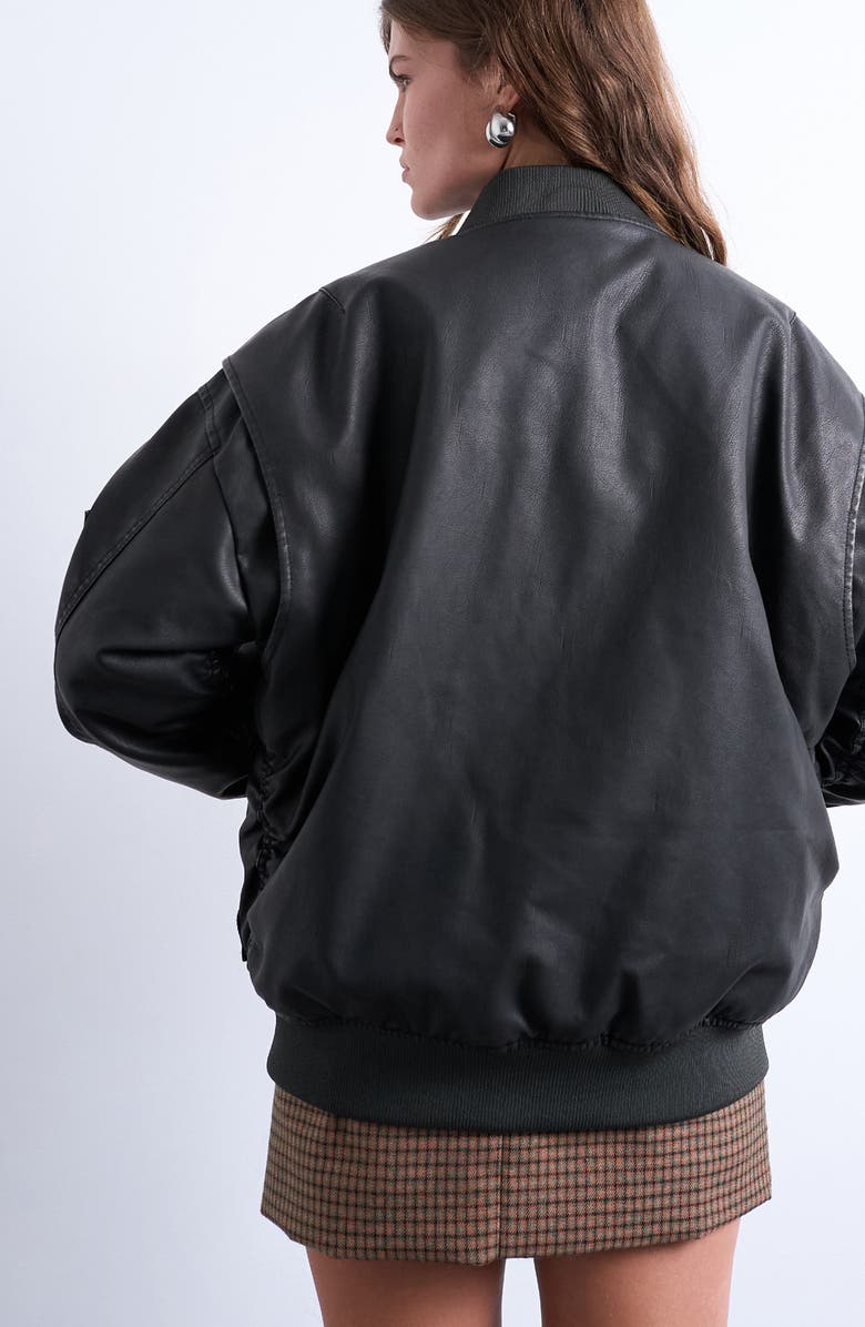 Topshop Oversize Faux Leather Bomber Jacket, Alternate, color, 