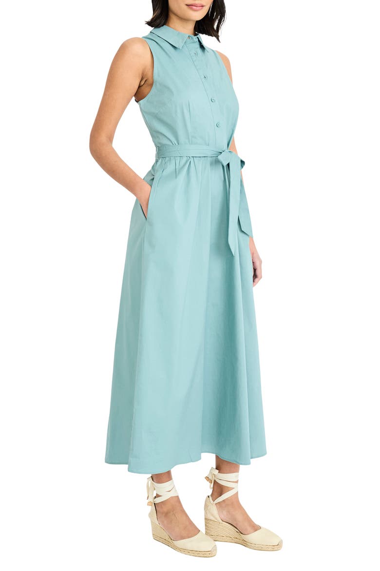 Tie Waist Stretch Cotton Shirtdress, Alternate, color, MINERAL BLUE