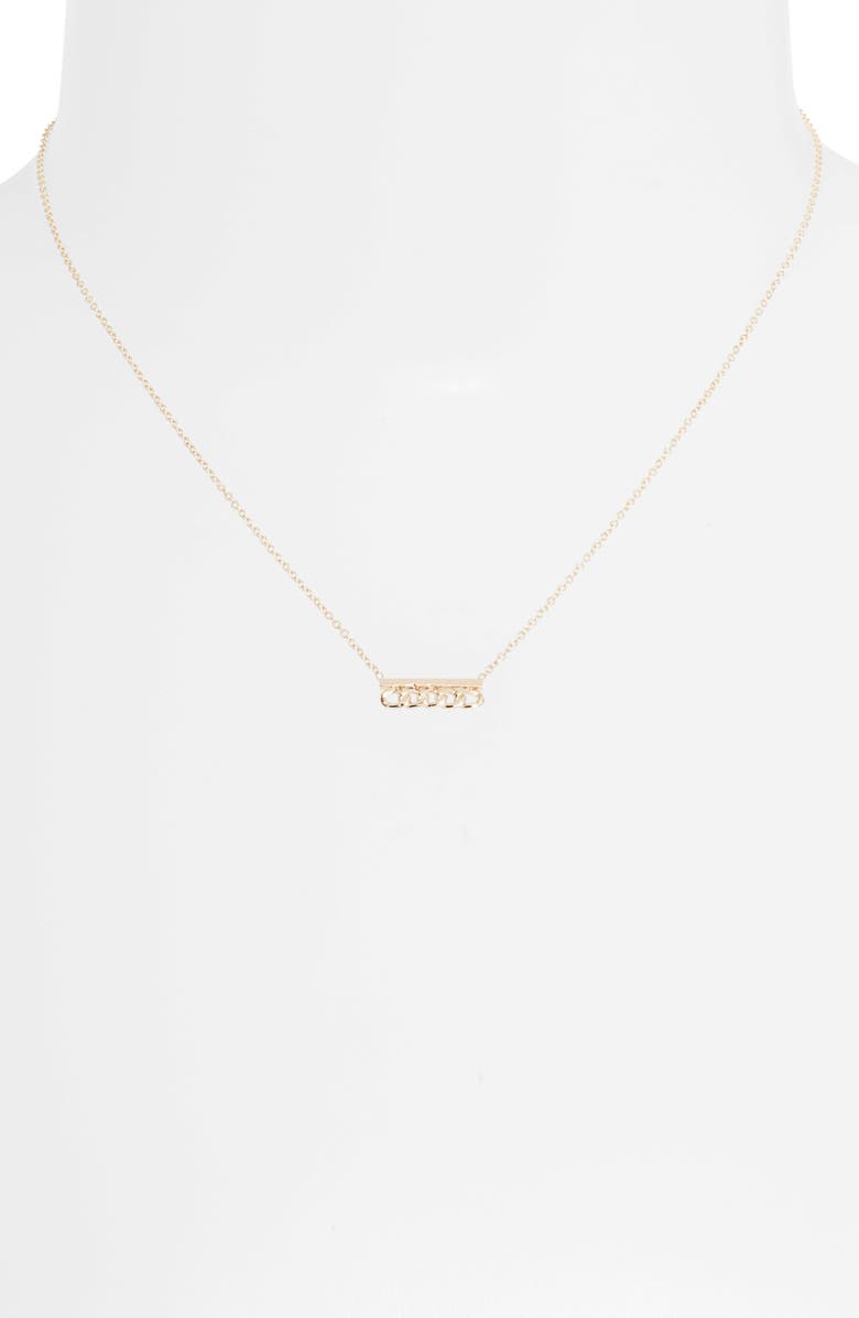 Zoë Chicco Curb Chain Bar Pendant Necklace, Alternate, color, 14K Yg