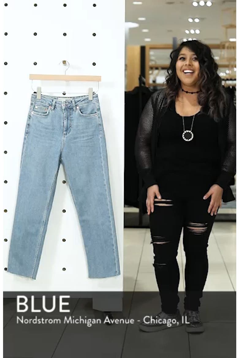 High Waist Raw Hem Straight Leg Jeans video