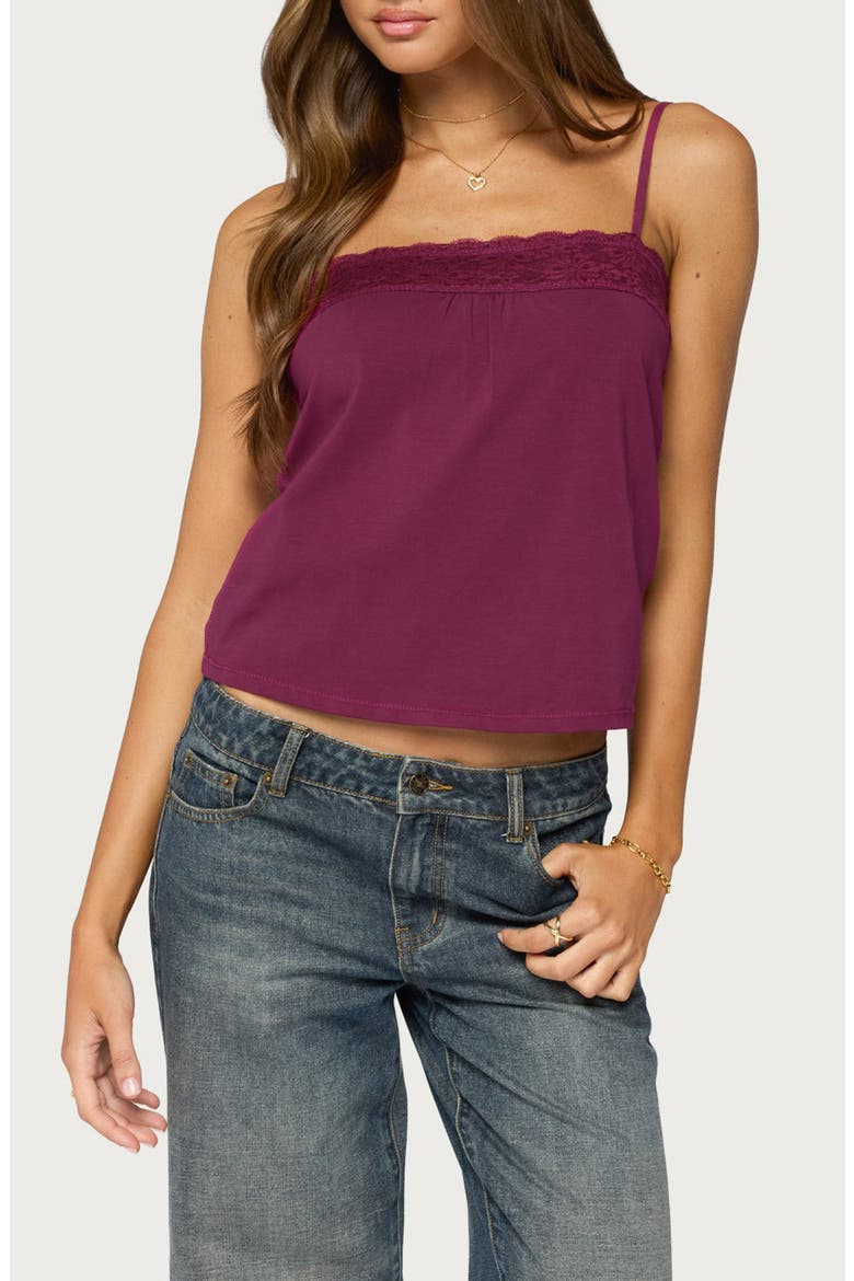 Abbe Lace Trim Tank Top, Main, color, BURGUNDY