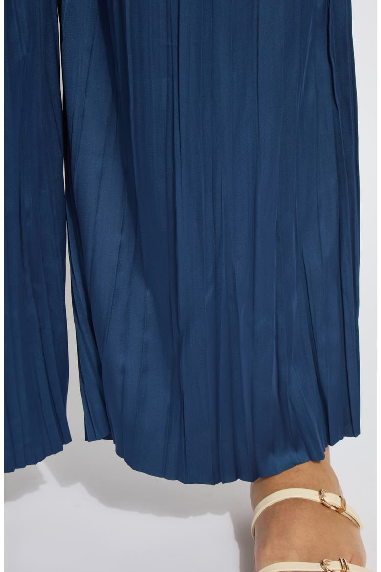 The Packable Pleated Wide Leg Satin Pants, Alternate, color, CAPRI BLUE