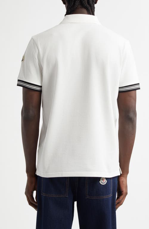 Moncler Logo Embroidered Cotton Polo In Silk White