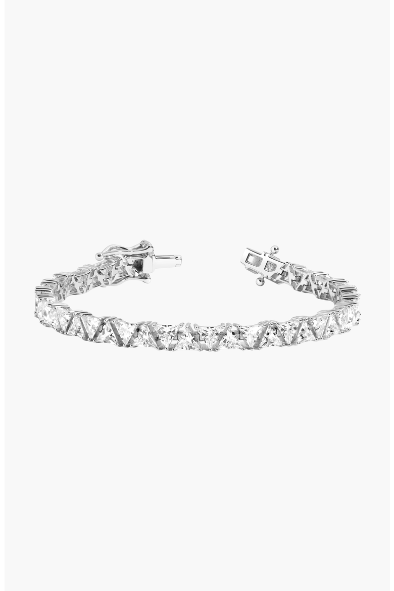 Lab Grown White Sapphire Trillion Tennis Bracelet, Main, color, Sterling Silver