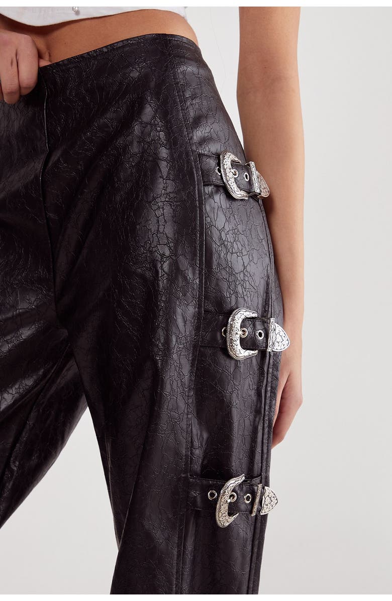 NASTY GAL Faux Leather Buckle Detail Pants, Alternate, color, Black