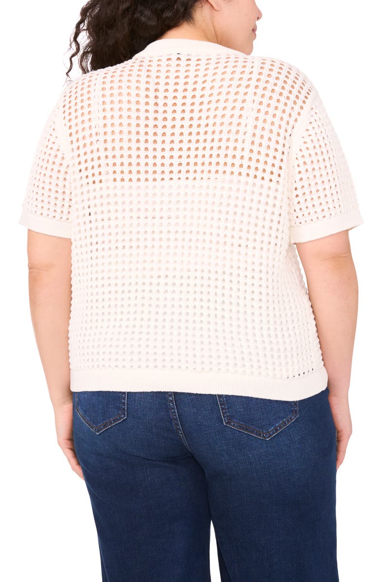 CeCe Open Stitch Short Sleeve Cardigan, Alternate, color, Antique White