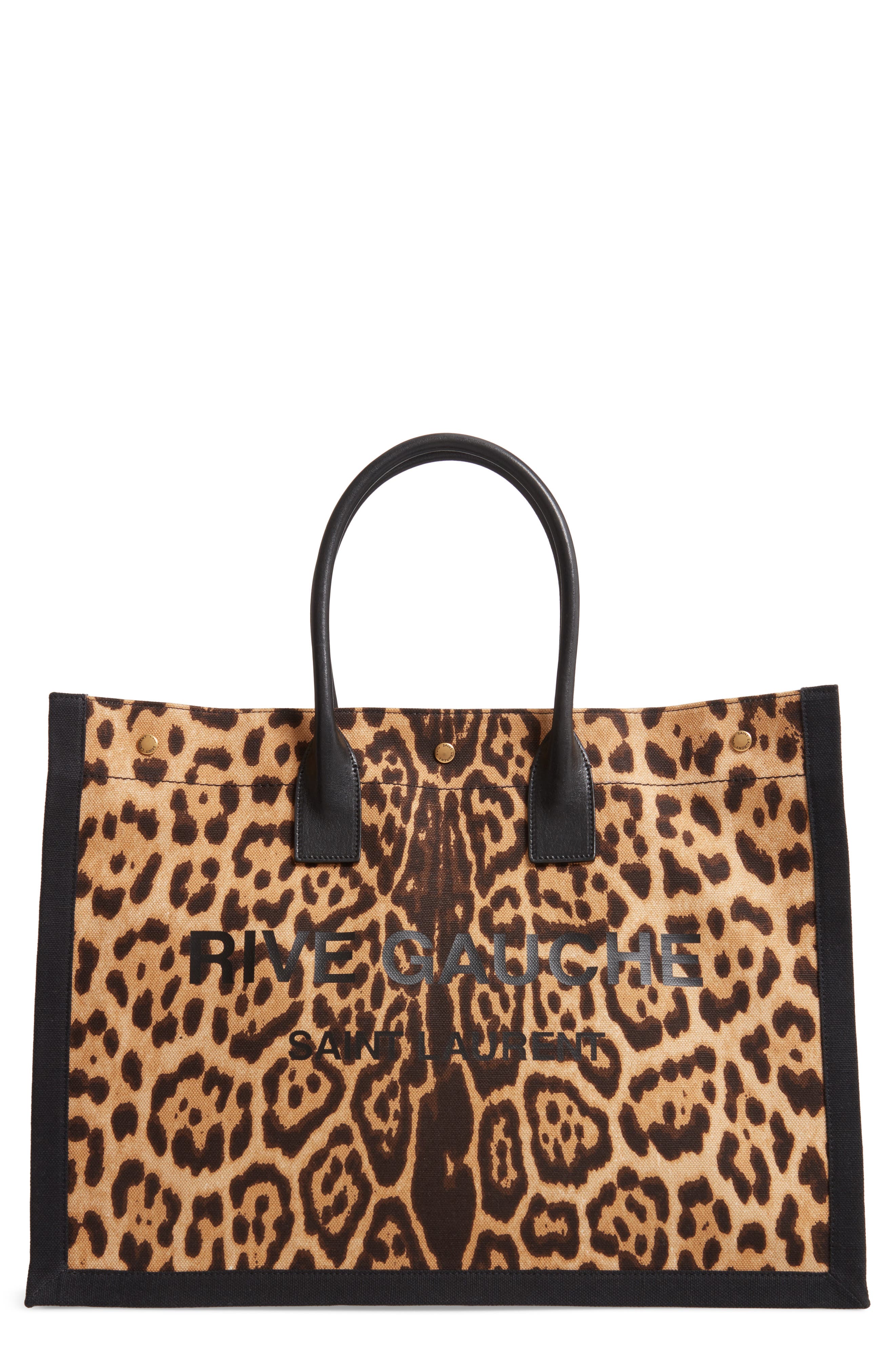 Saint Laurent Noe Leopard Canvas Tote, Main, color, 