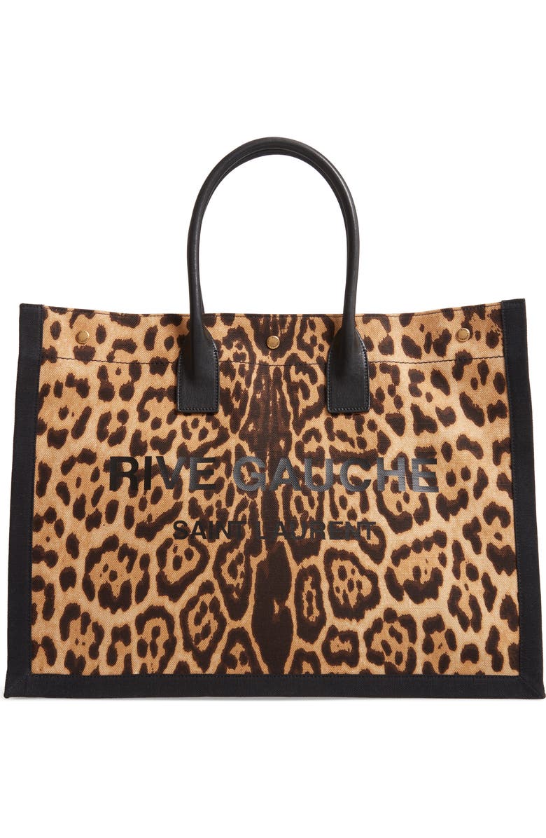 Saint Laurent Noe Leopard Canvas Tote, Main, color,