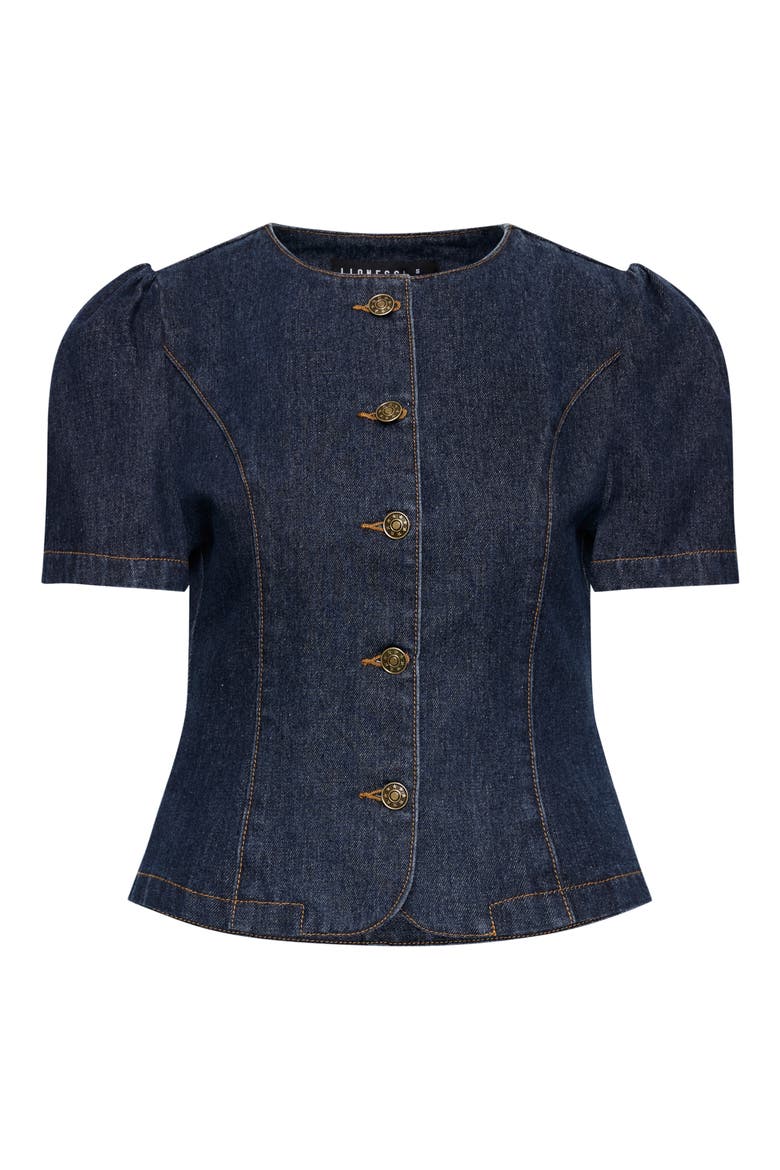 Femme Denim Button-Up Top, Alternate, color, DARK DENIM