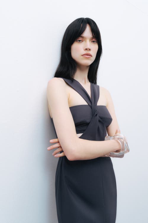 Shop Nocturne Cut-out Detailed Midi Dress In Anthracite