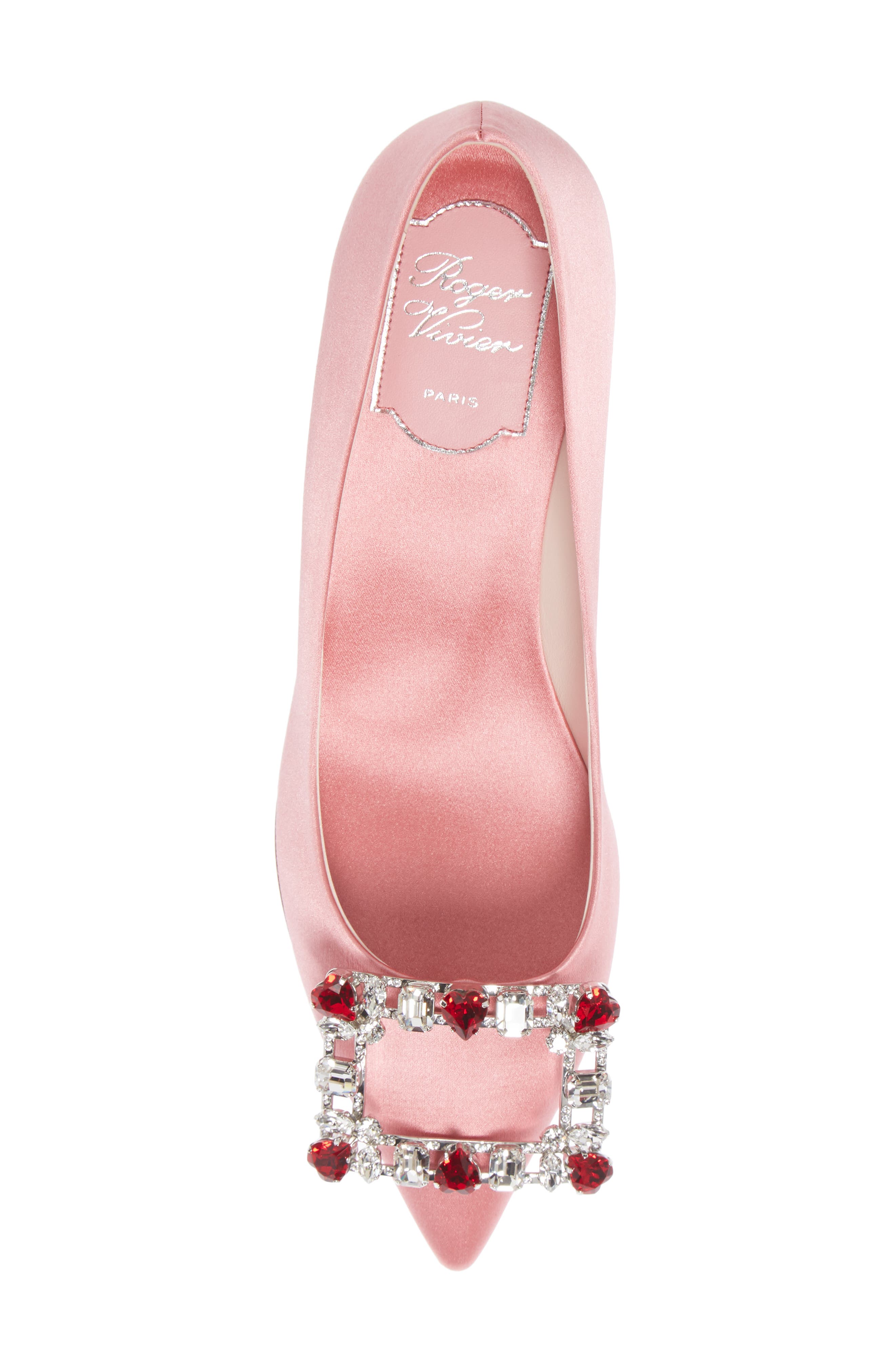 Roger Vivier Brochamour Crystal Heart Buckle Pointed Toe Pump, Alternate, color, 