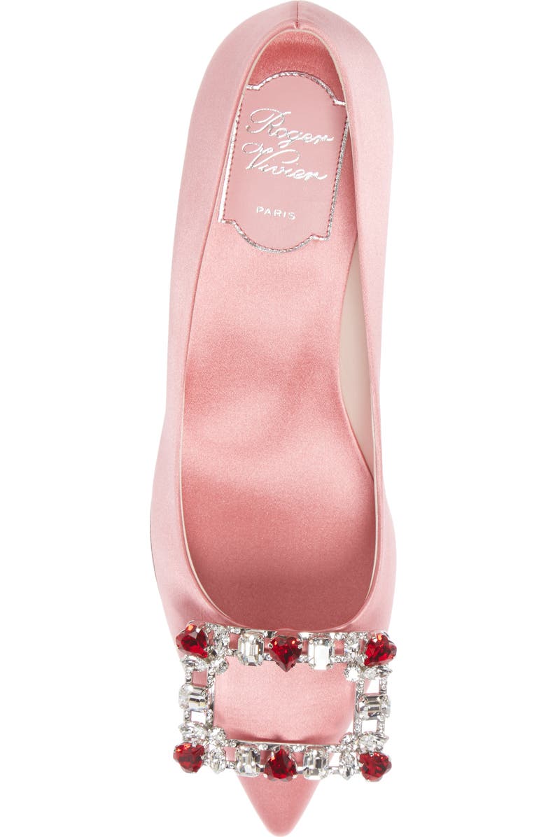 Roger Vivier Brochamour Crystal Heart Buckle Pointed Toe Pump, Alternate, color,