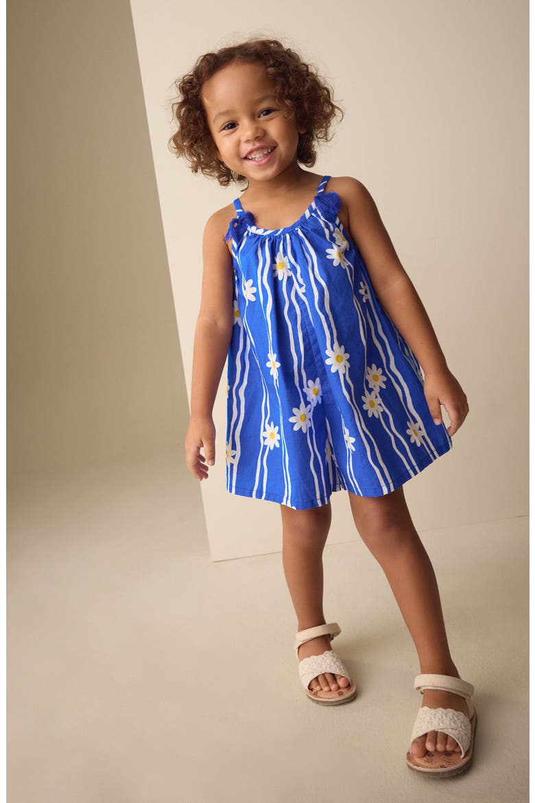 Kids' Daisy Print Cotton Romper, Alternate, color, BLUE