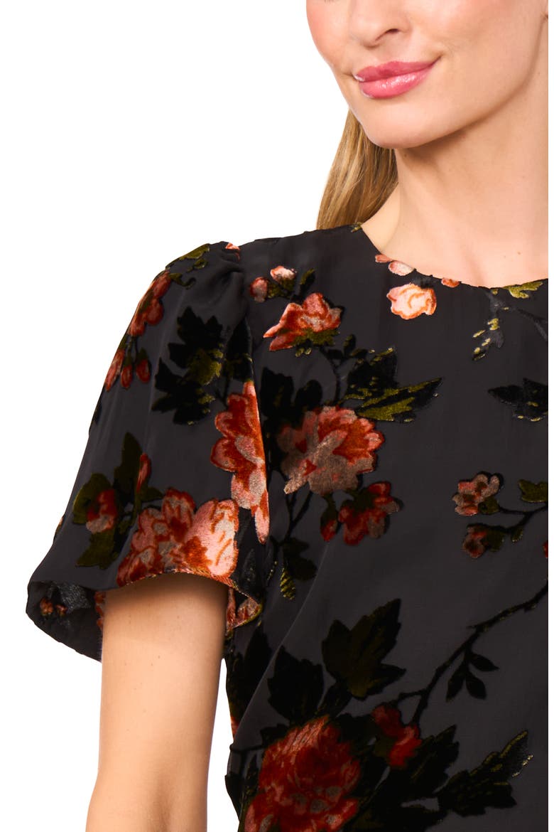 Velvet Burnout Flutter Sleeve Top, Alternate, color, RICH BLACK 060