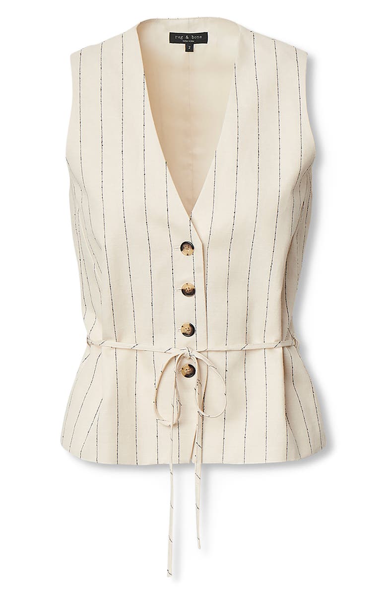 rag & bone Paulette Tie Waist Stripe Vest, Alternate, color, White Stripe