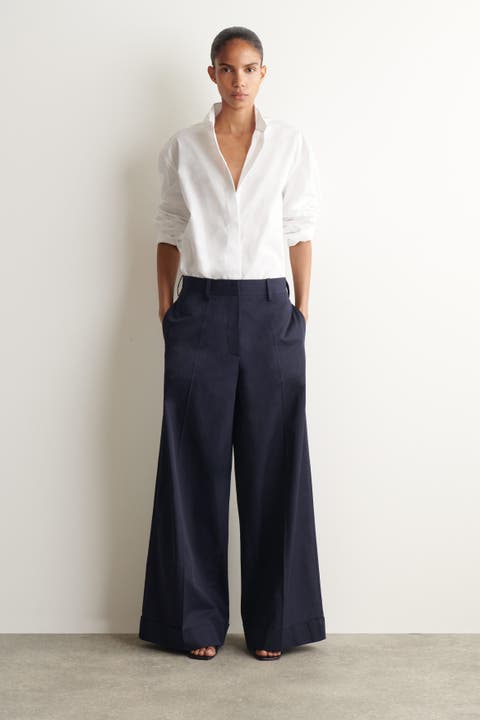 Cotton-twill Wide-leg Turn-up Pants