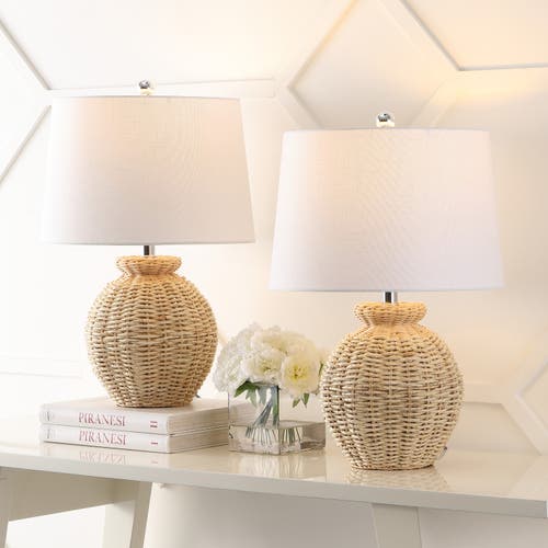 Jonathan Y Nora 22" Rustic Coastal Rattan Globe Led Table Lamps, Brown In Brown