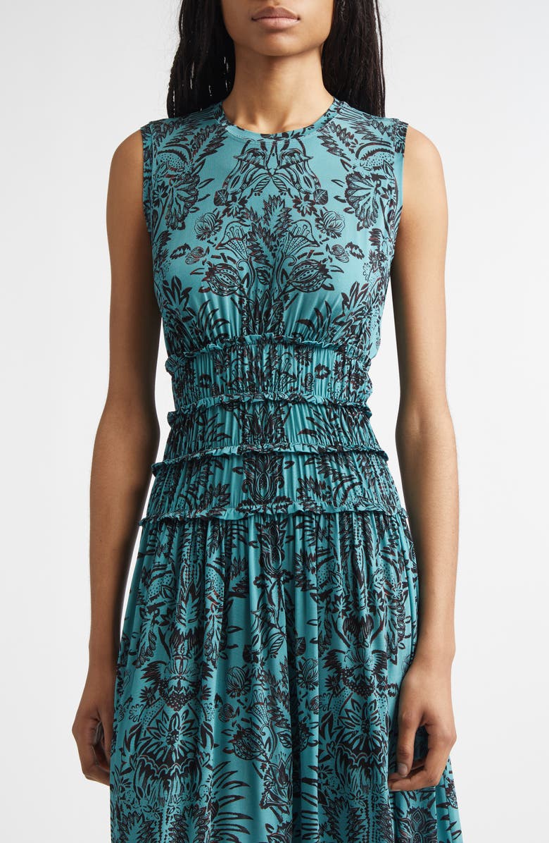 Ulla Johnson Kamaria Floral Jersey Midi Dress, Alternate, color, Ocean Flora
