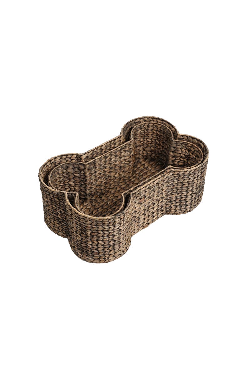 Digby Bone-Shaped Large Hand Woven Water Hyacinth Nesting Pet Toy Organizer Baskets, Alternate, color, Brown
