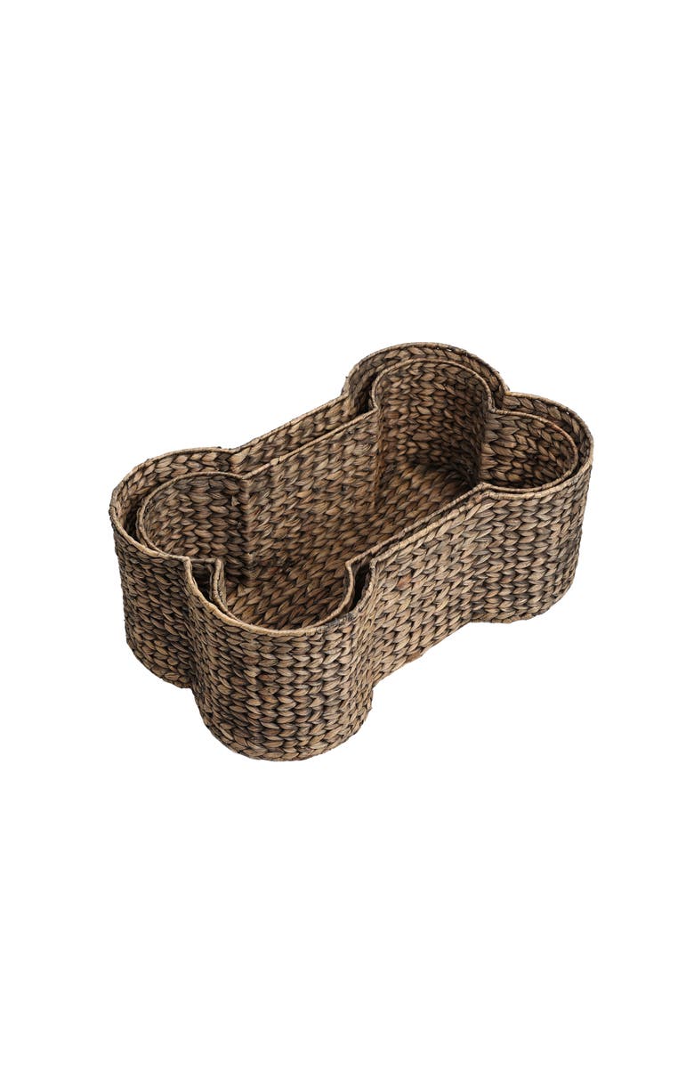 The Licker Store Digby Bone-Shaped Large Hand Woven Water Hyacinth Nesting Pet Toy Organizer Baskets, Alternate, color, 
