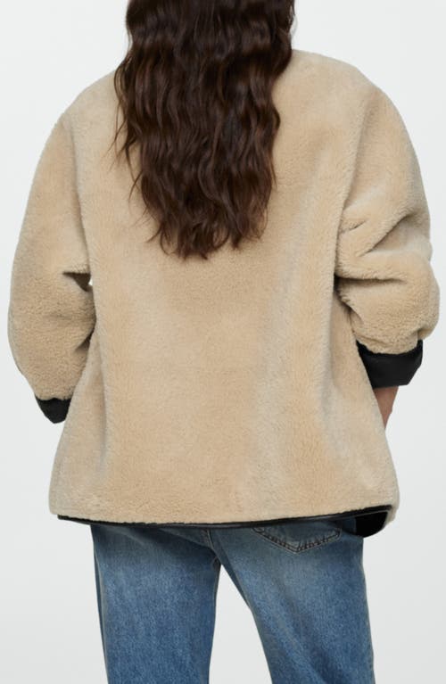 Mango Contrast Faux Leather Trim Faux Fur Toggle Coat